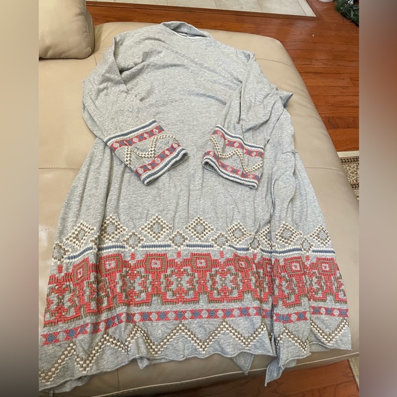 JW Los Angeles, Johnny Was Long Gray Boho Kimono, Size Medium - Picture 7 of 7